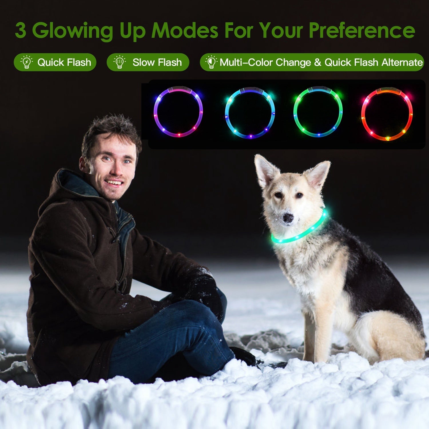 USB Rechargeable LED Dog Collar Multi Color Lighting